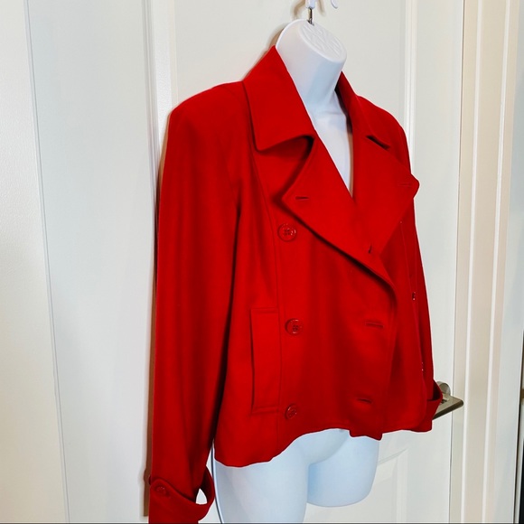 Red Wool Anne Taylor Cropped Pea Coat Size M - Picture 13 of 16